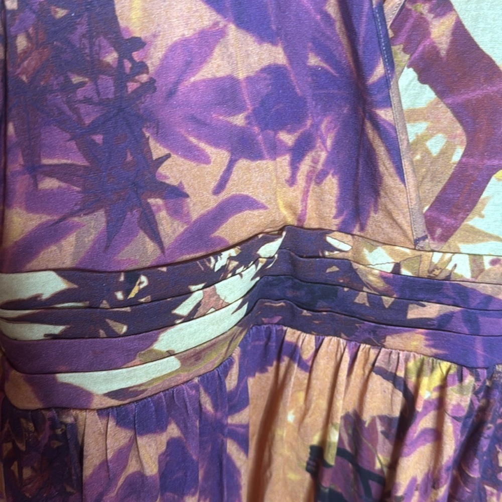 Peruvian Connection Palm Print Jersey Dress Medium Boho Wrap Style Orange Purple - Picture 4 of 9